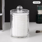 Cotton Swab Organizer With Bamboo Lids Clear Plastic Apothecary Jar For Vanity Makeup Storage