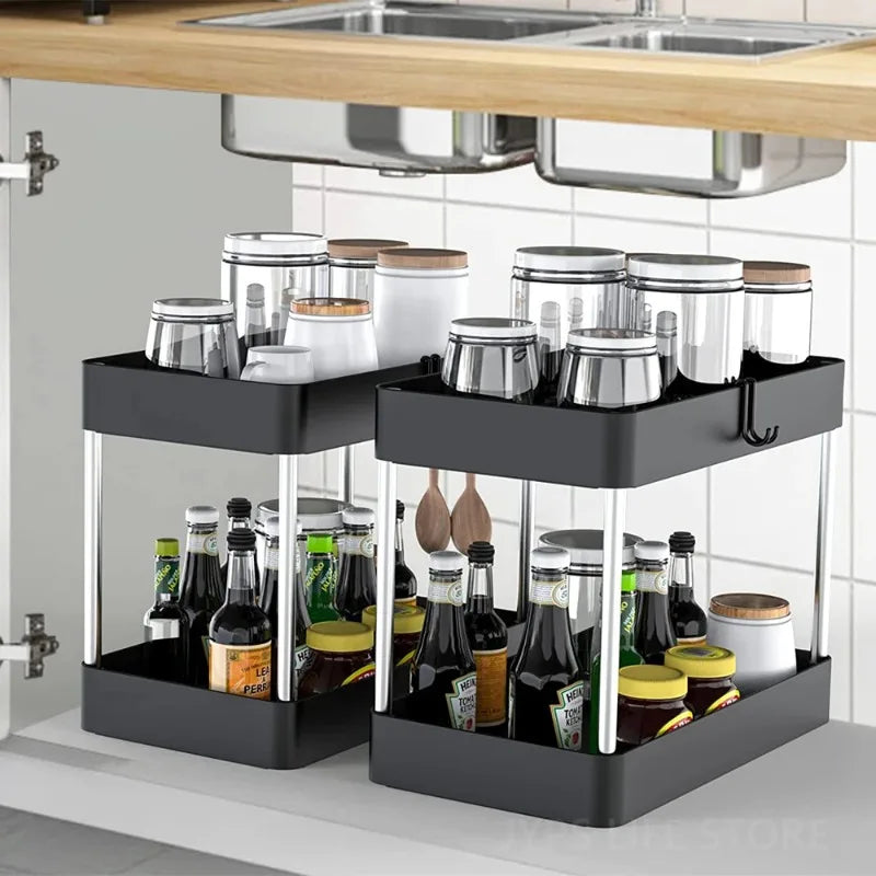 Under Sink Storage Organizer 2 Tier Drawer Multipurpose Rack Cabinet Under Sink Storage Rack Bathroom Kitchen Organizer