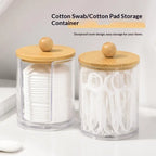 Cotton Swab Organizer With Bamboo Lids Clear Plastic Apothecary Jar For Vanity Makeup Storage