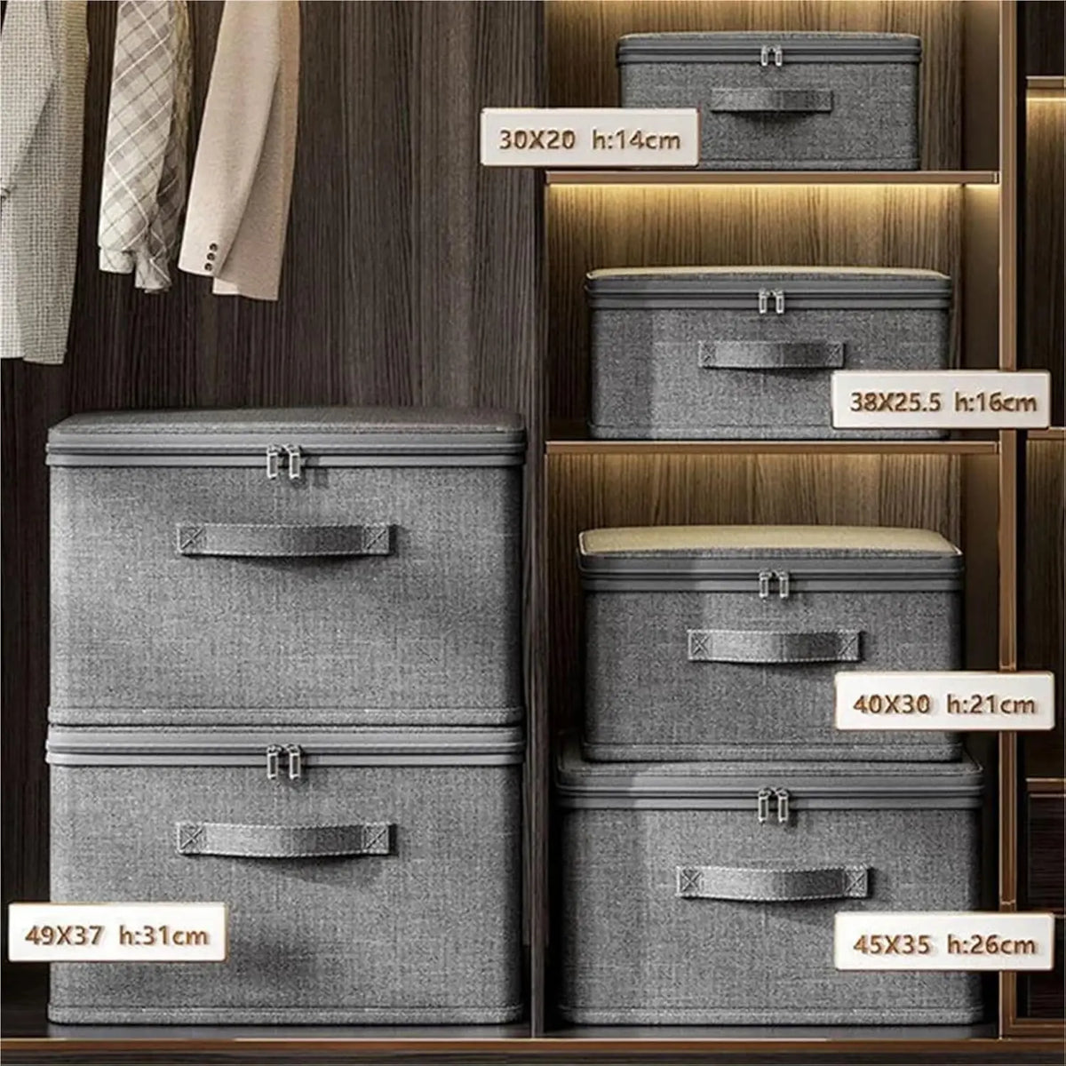 Foldable Storage Boxes with Lid Handle Clothing Storage Frames Fabric Storage Containers for Clothes Bins with Zipper Portable