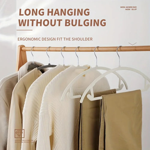 10/20Pcs Home-Use Black/Beige/Grey Velvet Hangers, Plastic Hangers, Suitable for Closet and Wardrobe Organization, Sturdy and Durable, Space-Saving, Non-Slip, Won'T Fall Off, No Bulges on the Shoulders, Won'T Damage Clothes,