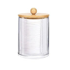 Cotton Swab Organizer With Bamboo Lids Clear Plastic Apothecary Jar For Vanity Makeup Storage