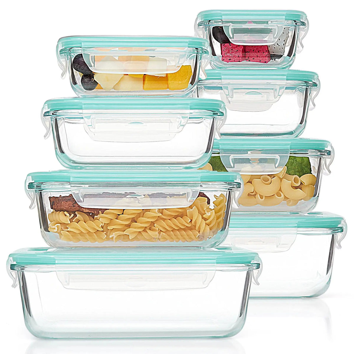 8-piece set of glass food storage containers, leak-proof sealed LIDS, BPA-free, non-toxic transparent borosilicate